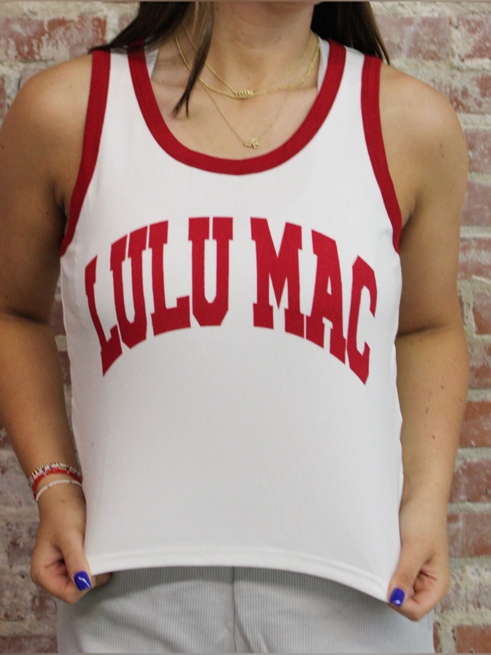 Lulu Mac Cardinal Red Lettering Tank Top